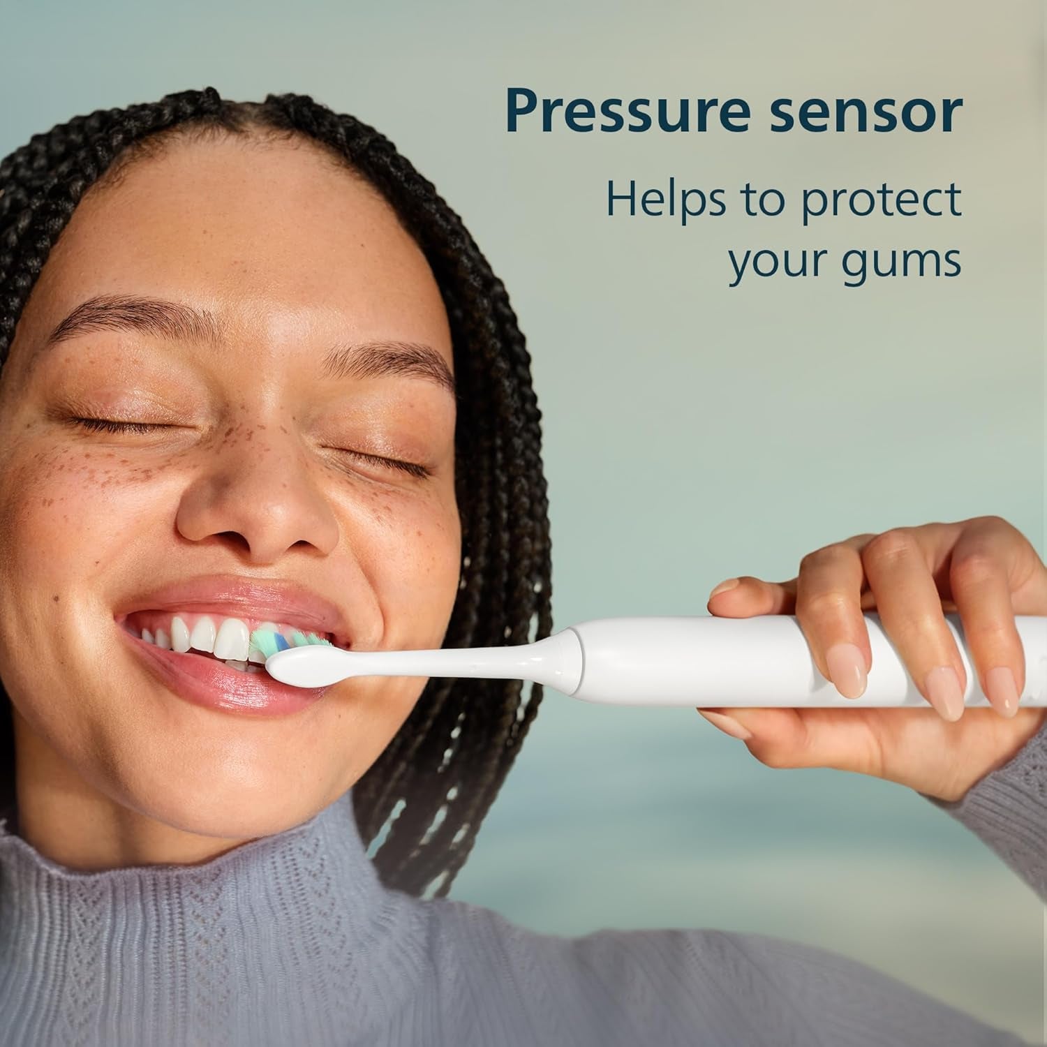 4100 Series Electric Toothbrush - Sonic Toothbrush with Advanced Sonic Technology, Pressure Sensor, Two Intensity Settings, Smartimer & Quadpacer, White, Model HX3681/23
