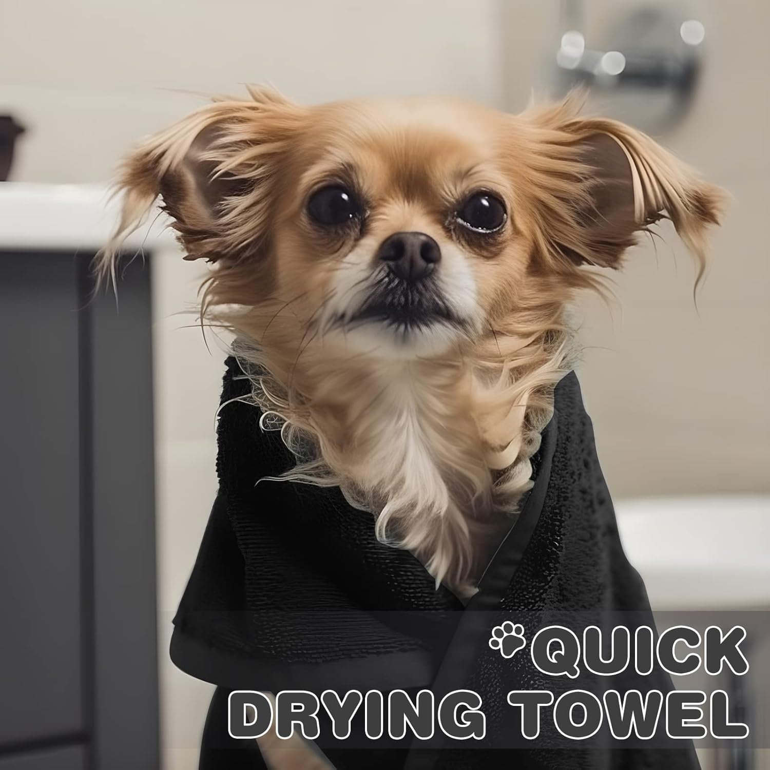4 Pack Dog Towels for Drying Large Microfiber Grooming Tools Absorbent Soft Bath Supplies with Embroidered Paw for Small Medium Pet Products(16 X 32 Inch,Black)