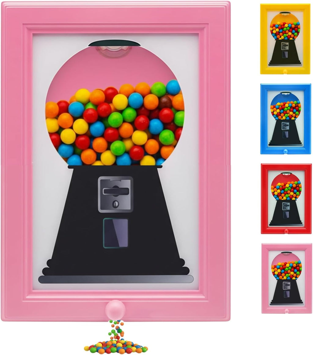 Herton Candy Dispenser, Rare Vintage the Handy Candy Frame - Hanging Candies Machine Art, Mini Wall Mount Gumball Machine, Snack Spinner Picture Frame Display, Hang on Wall or Stand on Table (Pink)