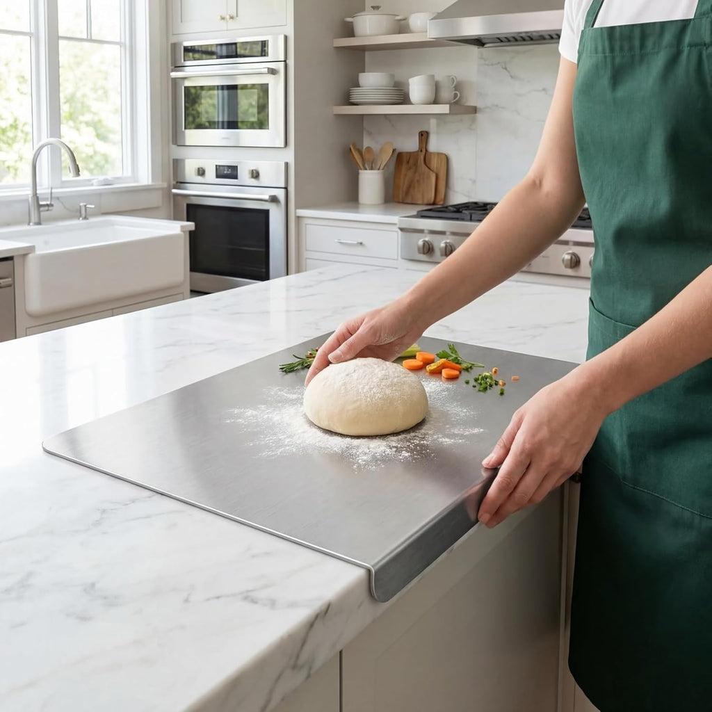 Stainless Steel Cutting Board for Kitchen with Counter Lip, Large Metal Chopping Board 15.7" × 11.8", Heavy Duty Kitchen Cutting Board for Meat, Vegetables & Dough, Easy Clean Countertop Prep Board