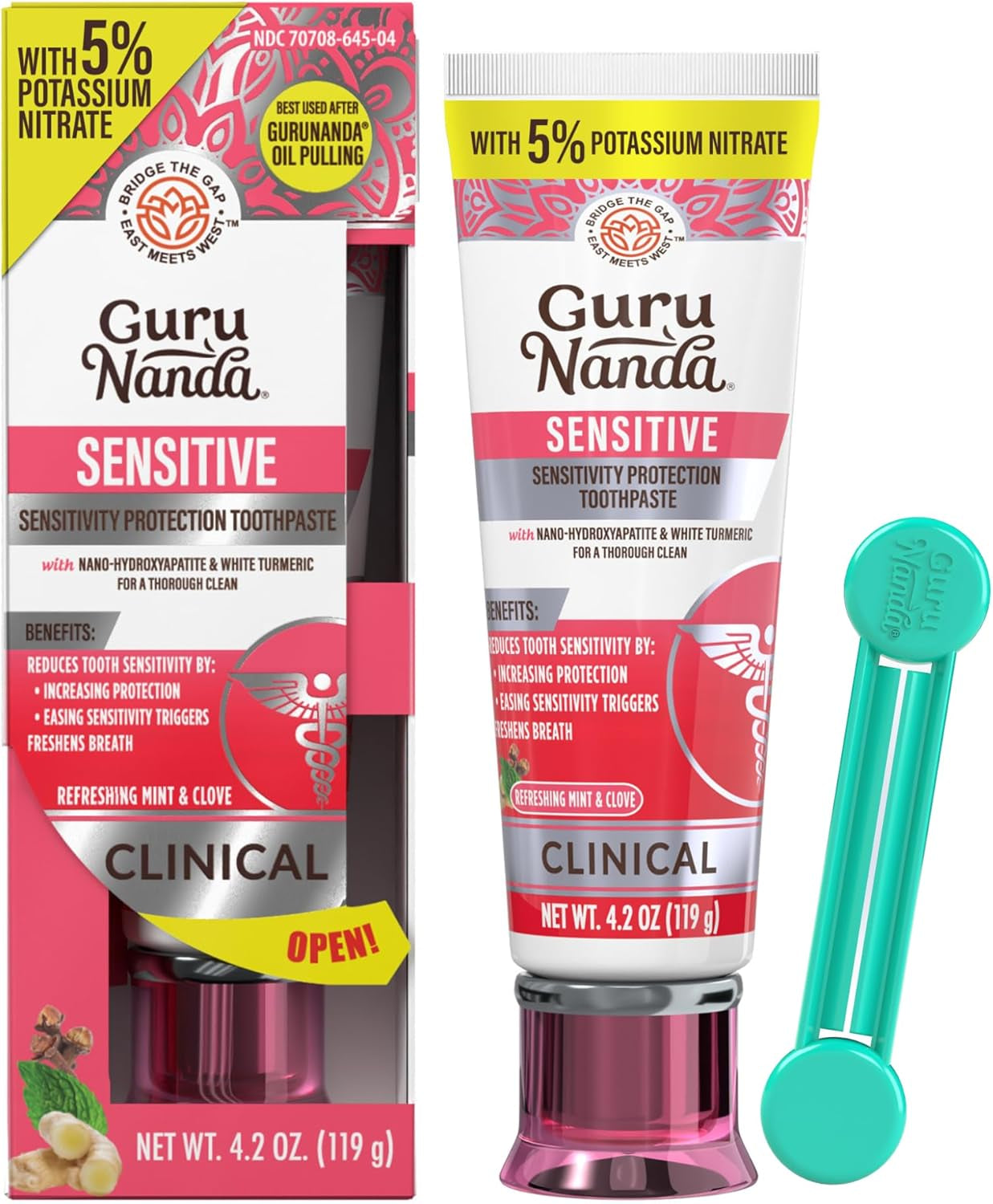 Sensitive Toothpaste – 5% Potassium Nitrate for Tooth Sensitivity Relief, with Nano-Hydroxyapatite,Xylitol & White Turmeric, with Toothpaste Squeezer, Natural Clove Mint, 4.2 Oz