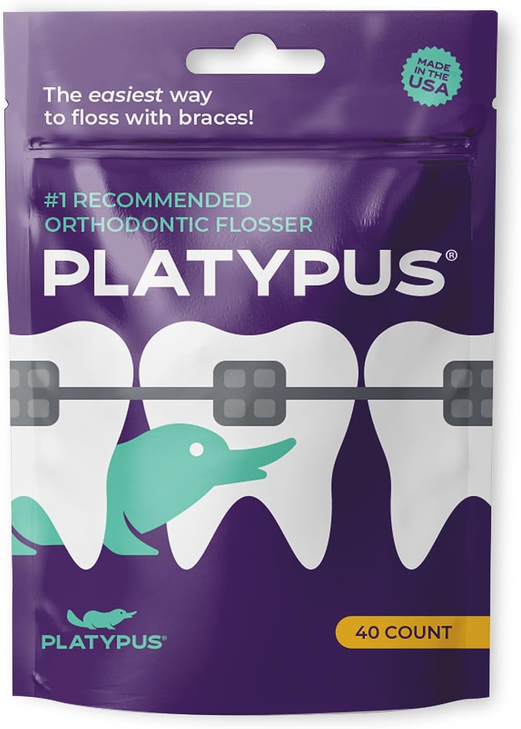 Orthodontic Flossers for Braces, 40 Count (Pack of 1), Ortho Picks for Adults & Kids, Fits under Arch Wire, Non-Damaging, Encourage Flossing Habits