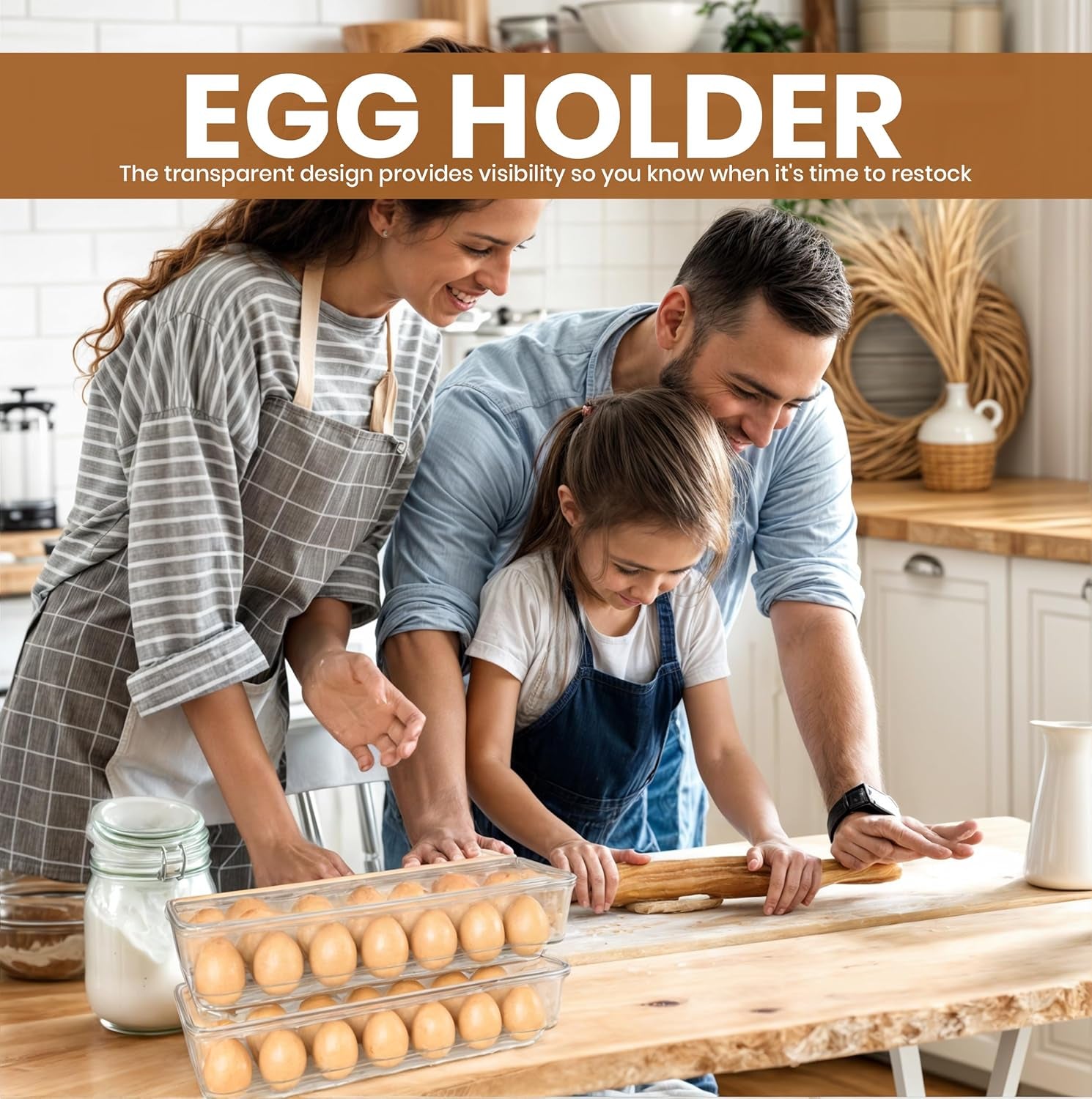 Egg Container with Lid and Handle for Refrigerator Organization- Pack of 2 - Clear Stackable Egg Holder for Kitchen or Pantry Organizers and Storage