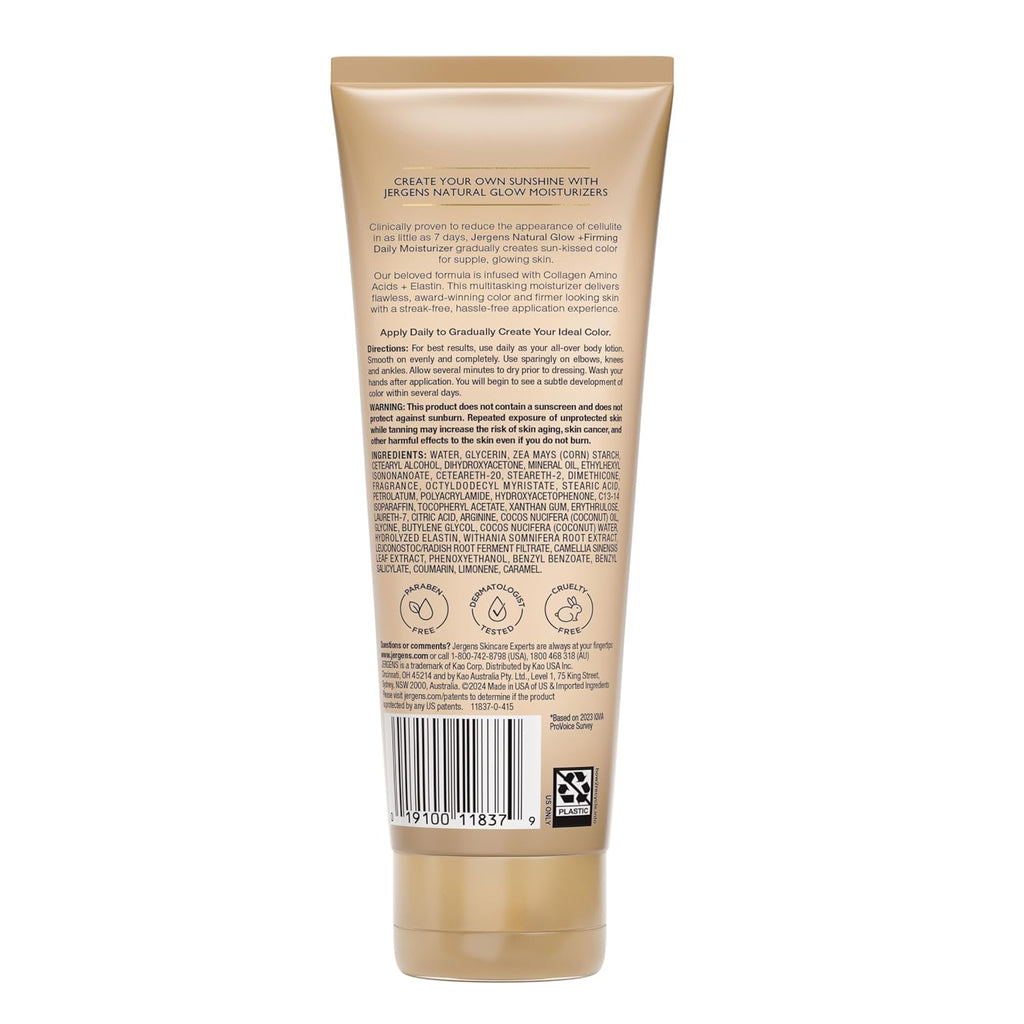 Natural Glow +Firming Self Tanner Body Lotion, Fair to Medium Skin Tone, Sunless Tanning Moisturizer with Collagen and Elastin. Helps to Visibly Reduce Cellulite, 7.5 Fl Oz