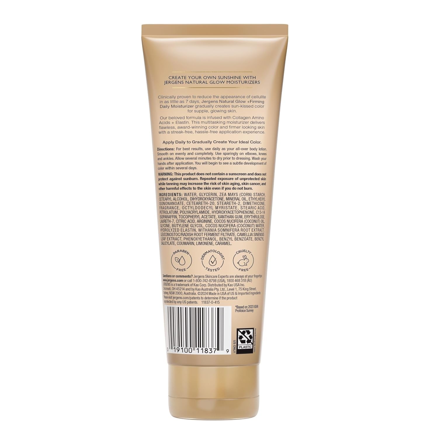 Natural Glow +Firming Self Tanner Body Lotion, Fair to Medium Skin Tone, Sunless Tanning Moisturizer with Collagen and Elastin. Helps to Visibly Reduce Cellulite, 7.5 Fl Oz