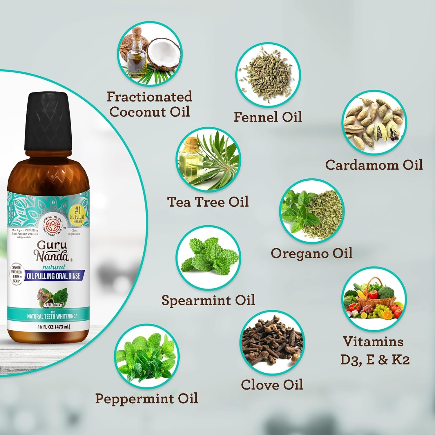Cocomint Oil Pulling Mouthwash for Complete Oral Hygiene, 7 Essential Oils & Vitamins for Happy Teeth & Gums & Fresh Breath, Alcohol-Free, 16 Oz