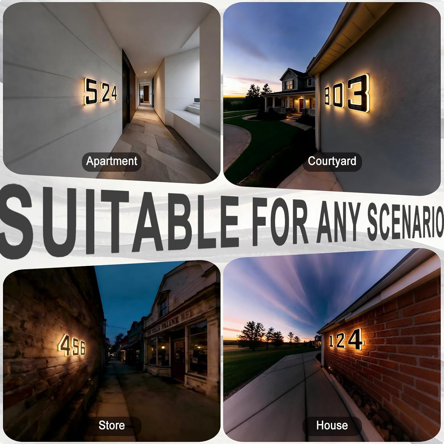 6.7 Inch Solar Lighted House Numbers for Outside, Light up Waterproof LED Address Signs for Houses, Backlit Illuminated Exterior Modern House Numbers Light (2-Black, 6.7IN)
