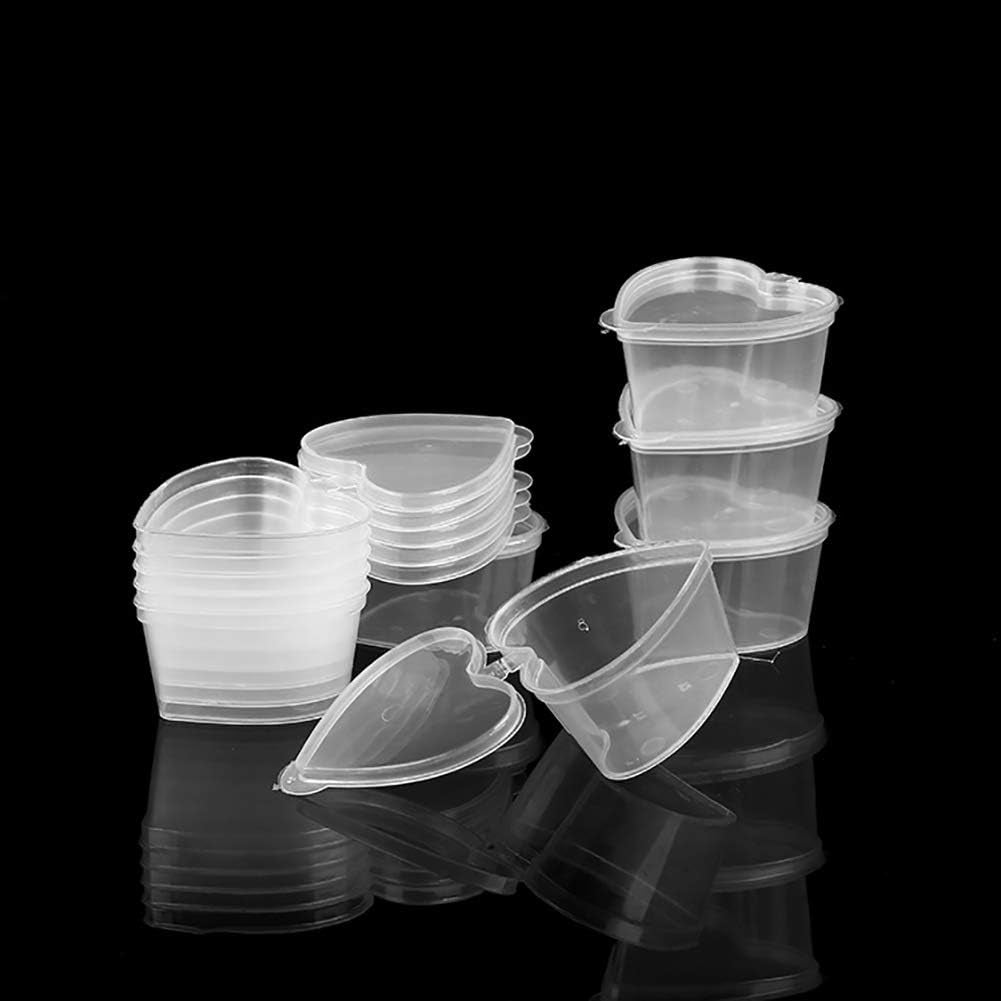 30 Pcs 45Ml Heart Shaped Slime Storage Containers Small Plastic Box with Lids Sauce Cups Souffle Cups