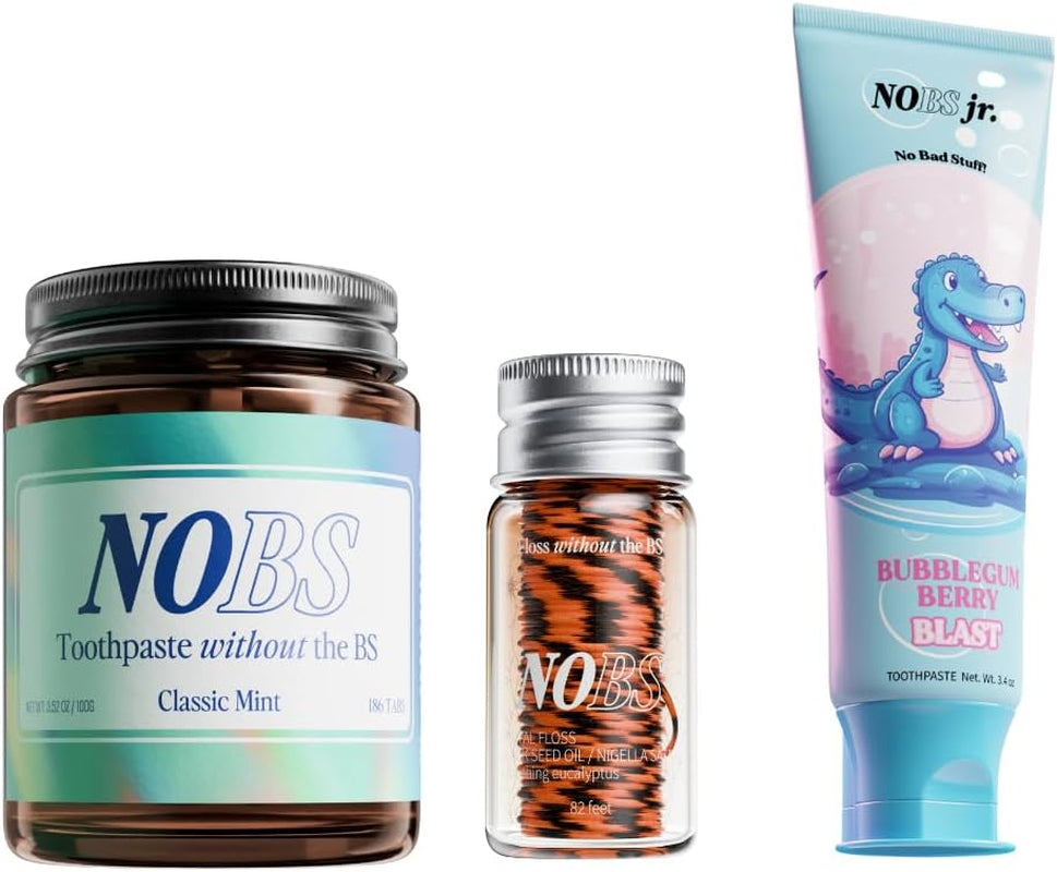 (No Bad Stuff) Toothpaste Tablets (3 Month),  Jr, & Silk Bundle - Nano Hydroxyapatite, Fluoride Free, Eco & Travel Friendly - Remineralize with NHA