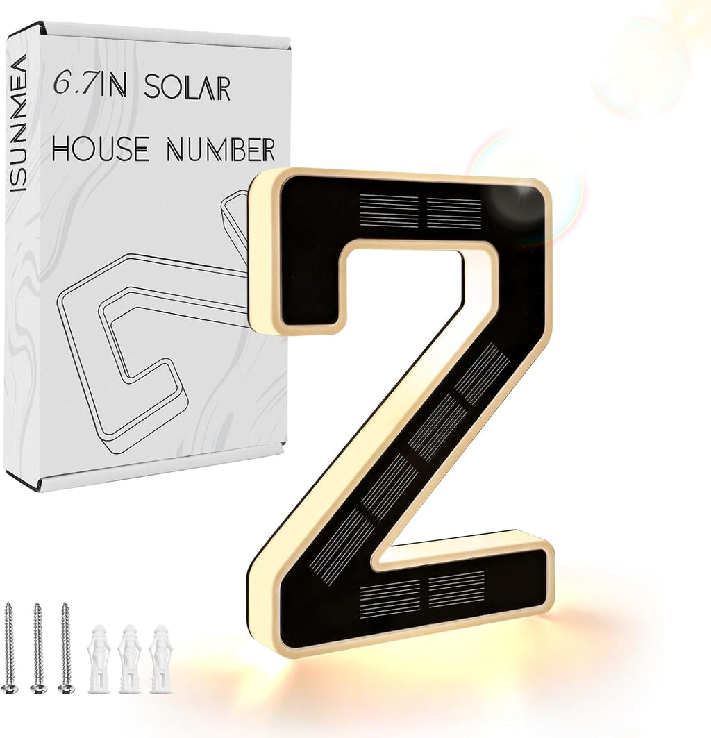 6.7 Inch Solar Lighted House Numbers for Outside, Light up Waterproof LED Address Signs for Houses, Backlit Illuminated Exterior Modern House Numbers Light (2-Black, 6.7IN)