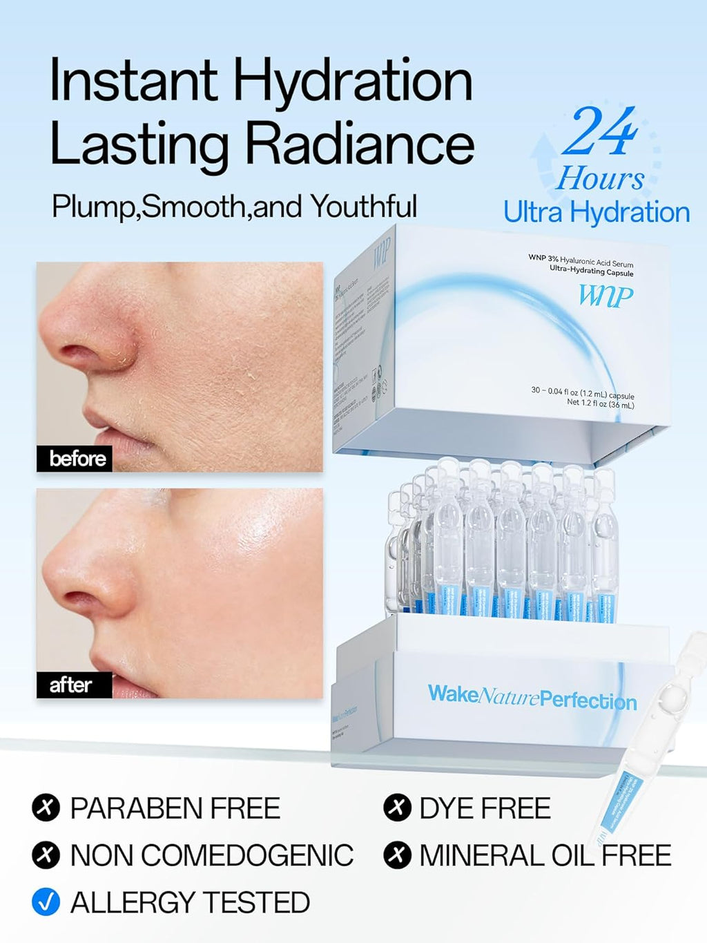 Hyaluronic Acid Serum 3% for Face with 4D Multi-Layer Hydration | Ultra Hydrating Anti-Aging Serum | Moisturizer for Dry & Sensitive Skin | Pre-Makeup Skincare | Single-Use Vials 30PCS