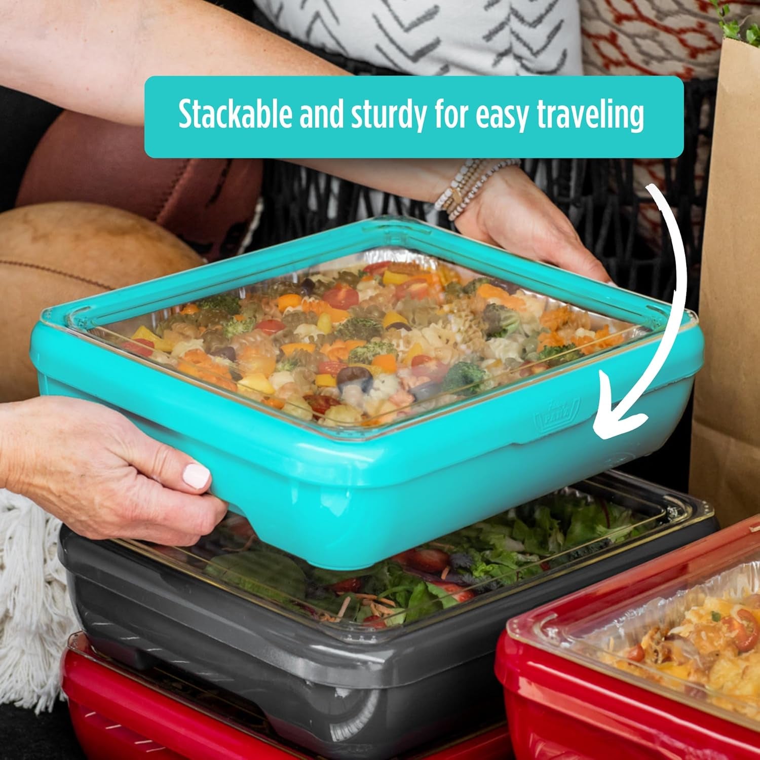 - Aqua Premium Aluminum Foil Pan Carrier with Lid & Hot/Cold Pack - BPA Free, Made in the USA Elevated Food Serving Tray - Portable Casserole Carrier with Lid - Hosting Essentials