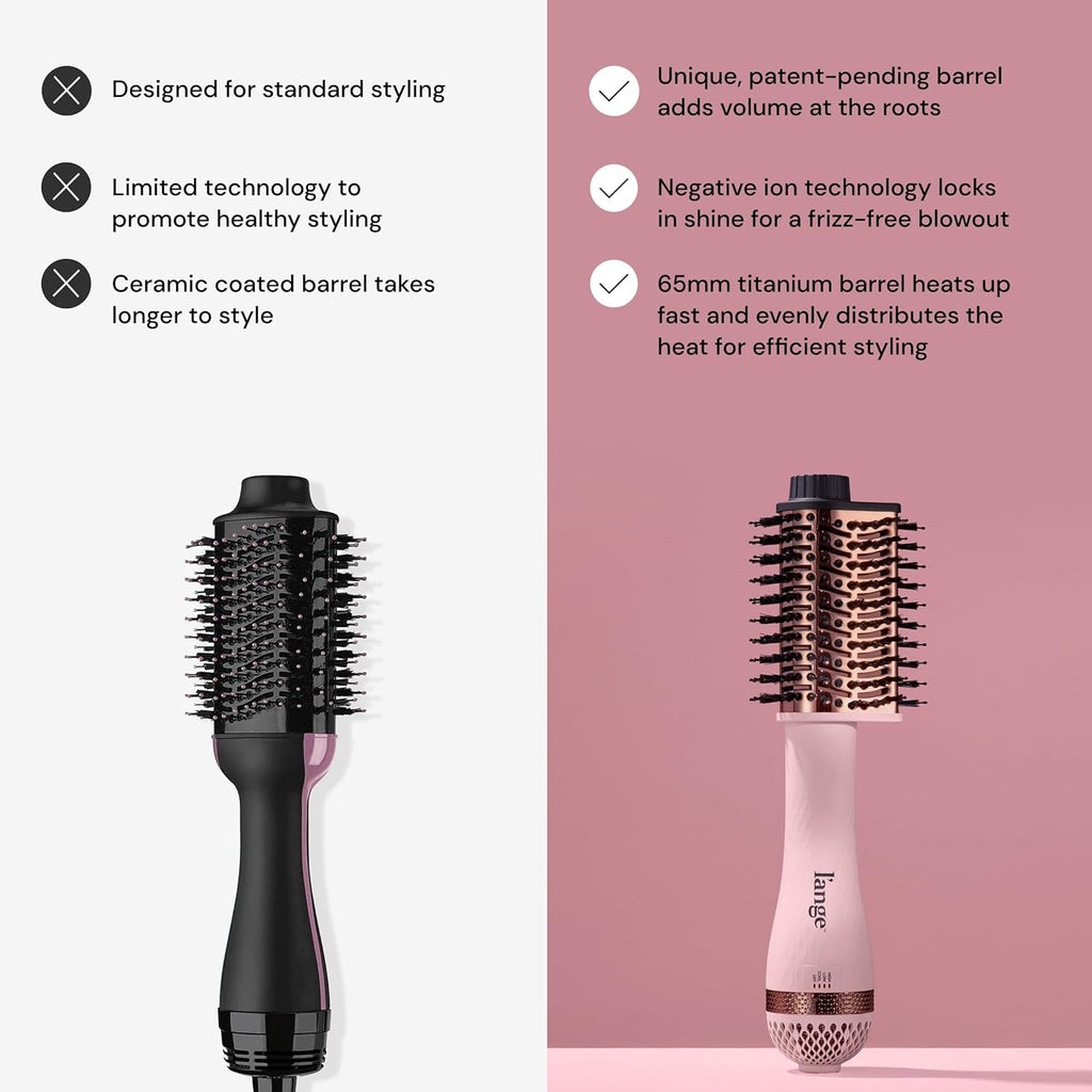 Le Volume Elevé 65MM 2-In-1 Titanium Brush Dryer | Dry and Style | Unique Teardrop Shape Barrel | 3 Heat Settings | 360° Vented Airflow | Ionic Technology for Frizz-Free Styling (Blush)