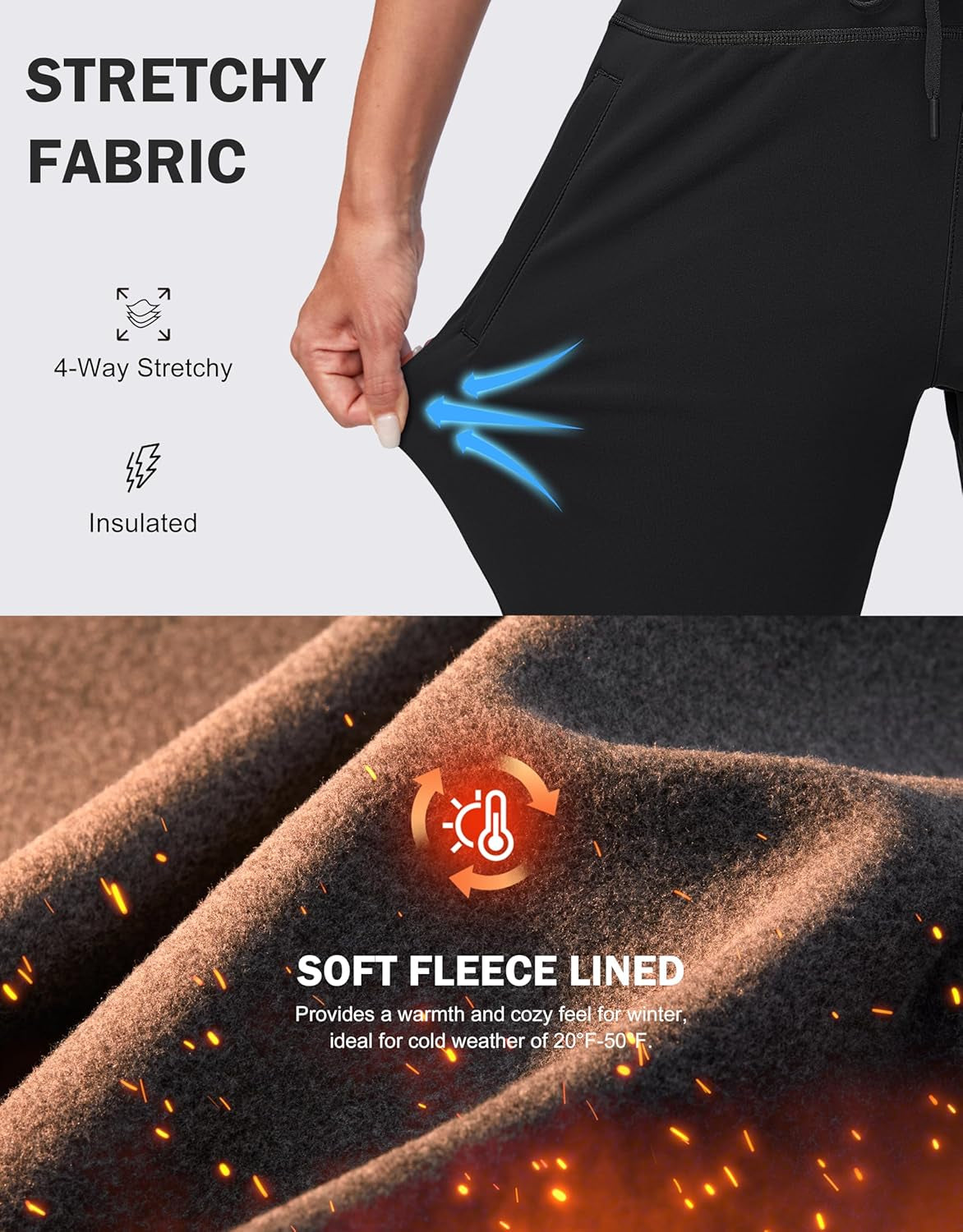 Women'S Fleece Lined Joggers High Waisted Water Resistant Thermal Winter Sweatpants Running Hiking Pockets