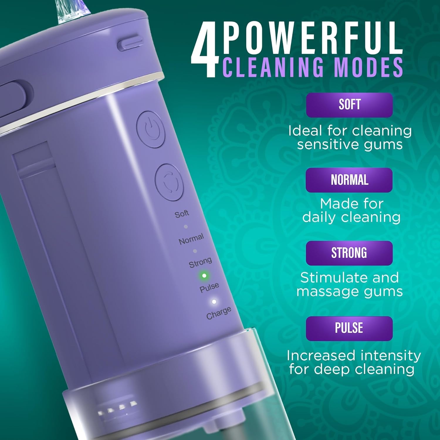 Compact Water Dental Flosser, Portable Travel Size Oral Irrigator Flosser with Collapsible 180 Ml Tank, Smart Timer, 4 Flossing Modes, Tsa-Friendly - Lavender