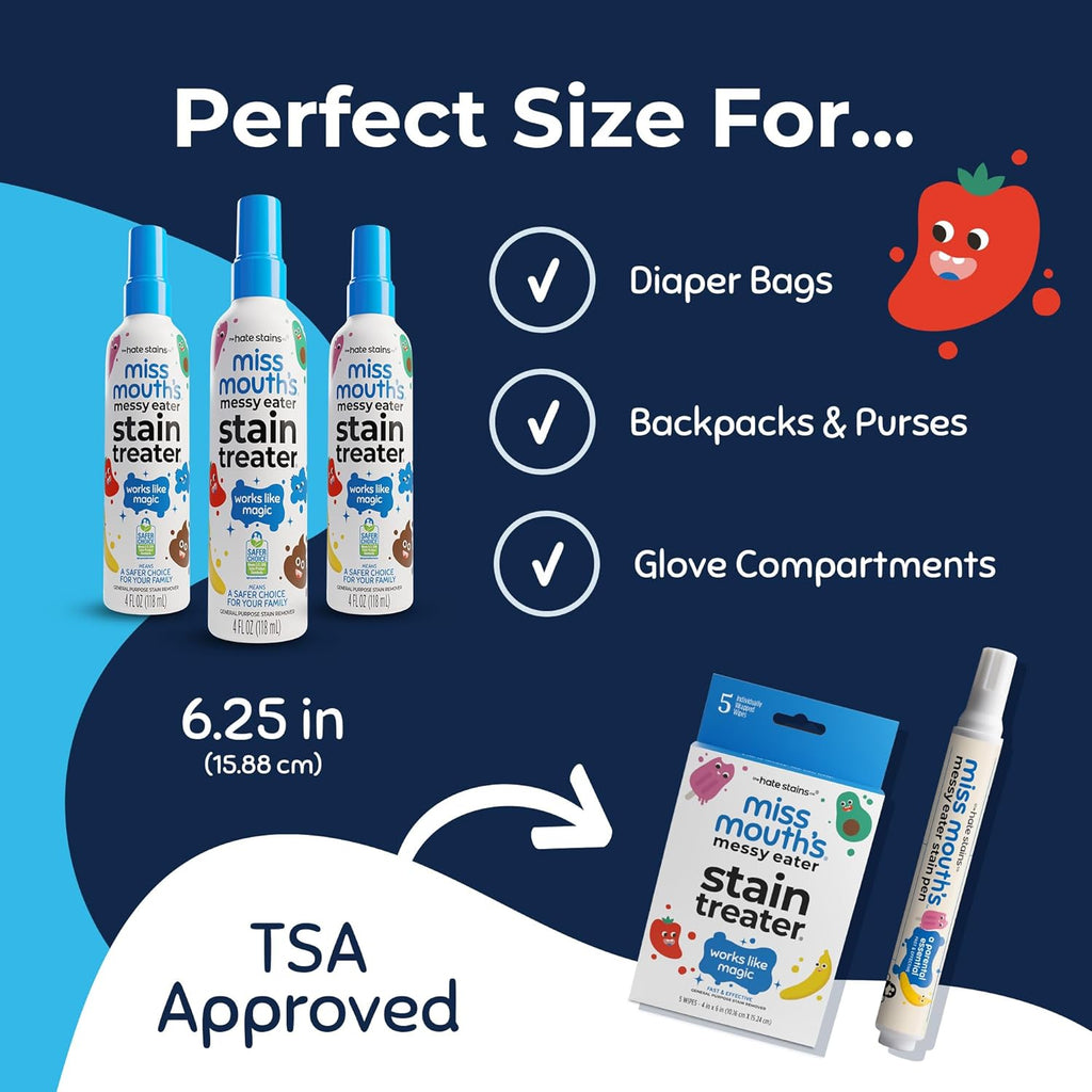 Messy Eater Stain Treater Spray - 4Oz Stain Remover - Newborn & Baby Essentials - No Dry Cleaning Food, Grease, Coffee off Laundry, Underwear, Fabric