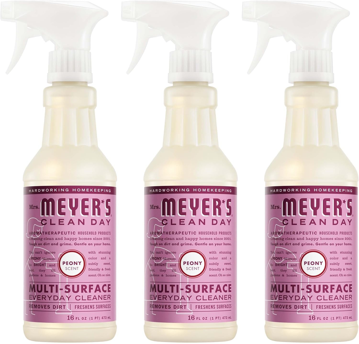 MRS. MEYER'S CLEAN DAY Multi-Surface Everyday Cleaner, Peony Scent, 16 Fl Oz Bottle - 3 Pack