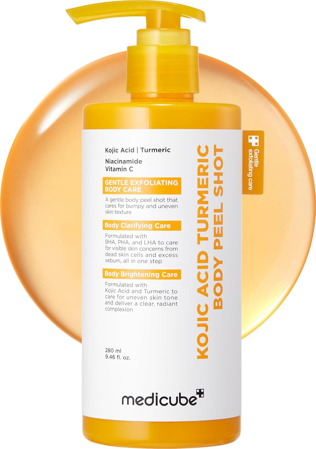 Body Peel Shot with Kojic Acid and Turmeric | Gentle Body Brightening & Exfoliating Serum with BHA, LHA & PHA for Dead Skin Cells, Uneven Looking Skin & Excess Sebum | 9.46 Fl.Oz