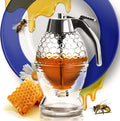 Honey Dispenser – No Drip Glass with Stand – Honey Jar – Clear Glass Honey Container with Dipper 8 Oz – Maple Syrup Dispenser – Honey Pot with Stand – Honey Bottle with Flip Top Lid