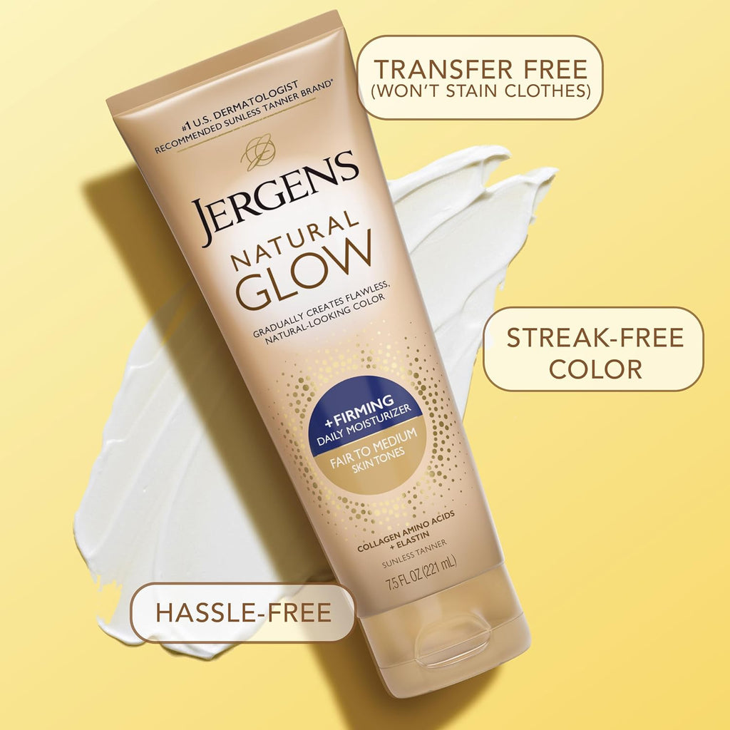 Natural Glow +Firming Self Tanner Body Lotion, Fair to Medium Skin Tone, Sunless Tanning Moisturizer with Collagen and Elastin. Helps to Visibly Reduce Cellulite, 7.5 Fl Oz
