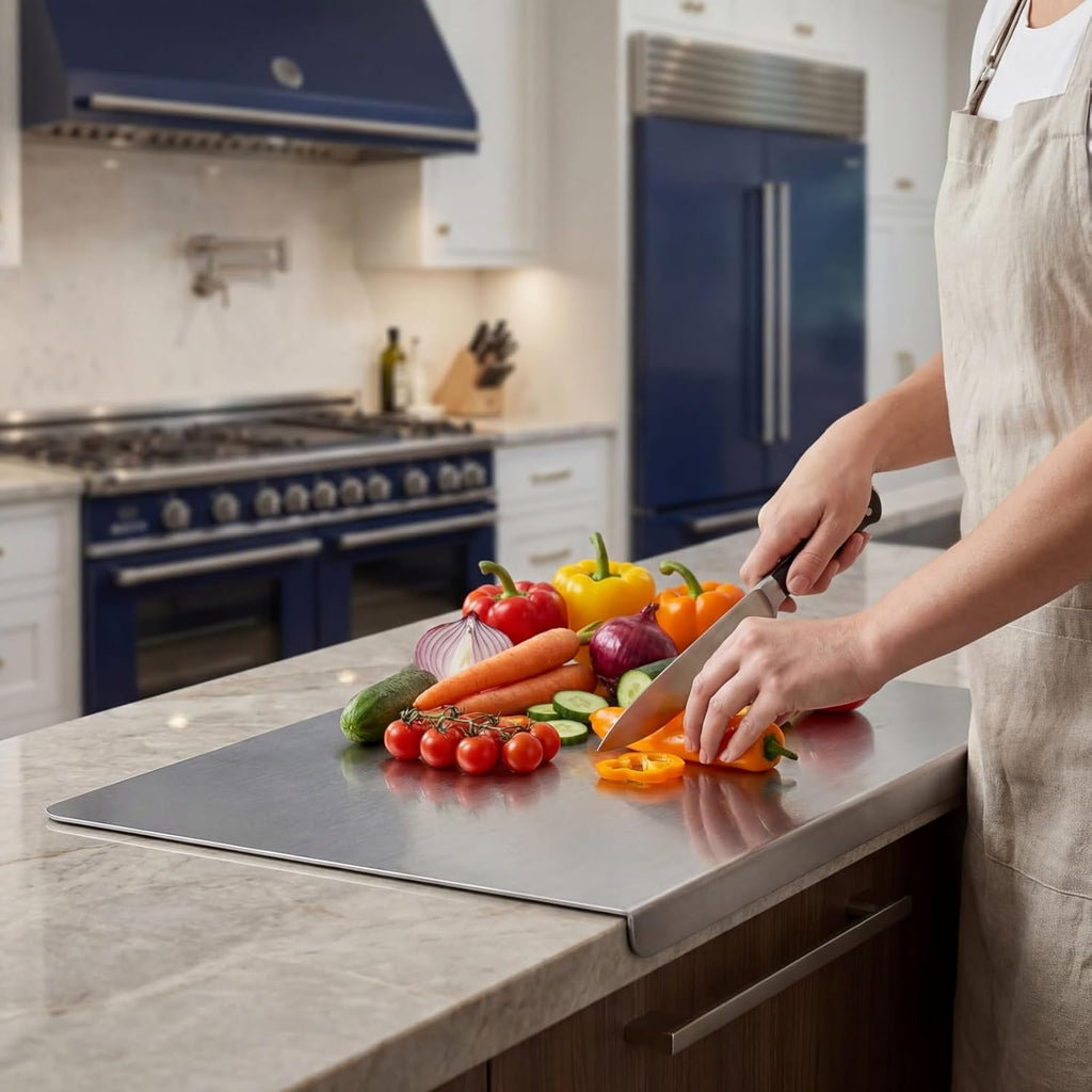 Stainless Steel Cutting Board for Kitchen with Counter Lip, Large Metal Chopping Board 15.7" × 11.8", Heavy Duty Kitchen Cutting Board for Meat, Vegetables & Dough, Easy Clean Countertop Prep Board