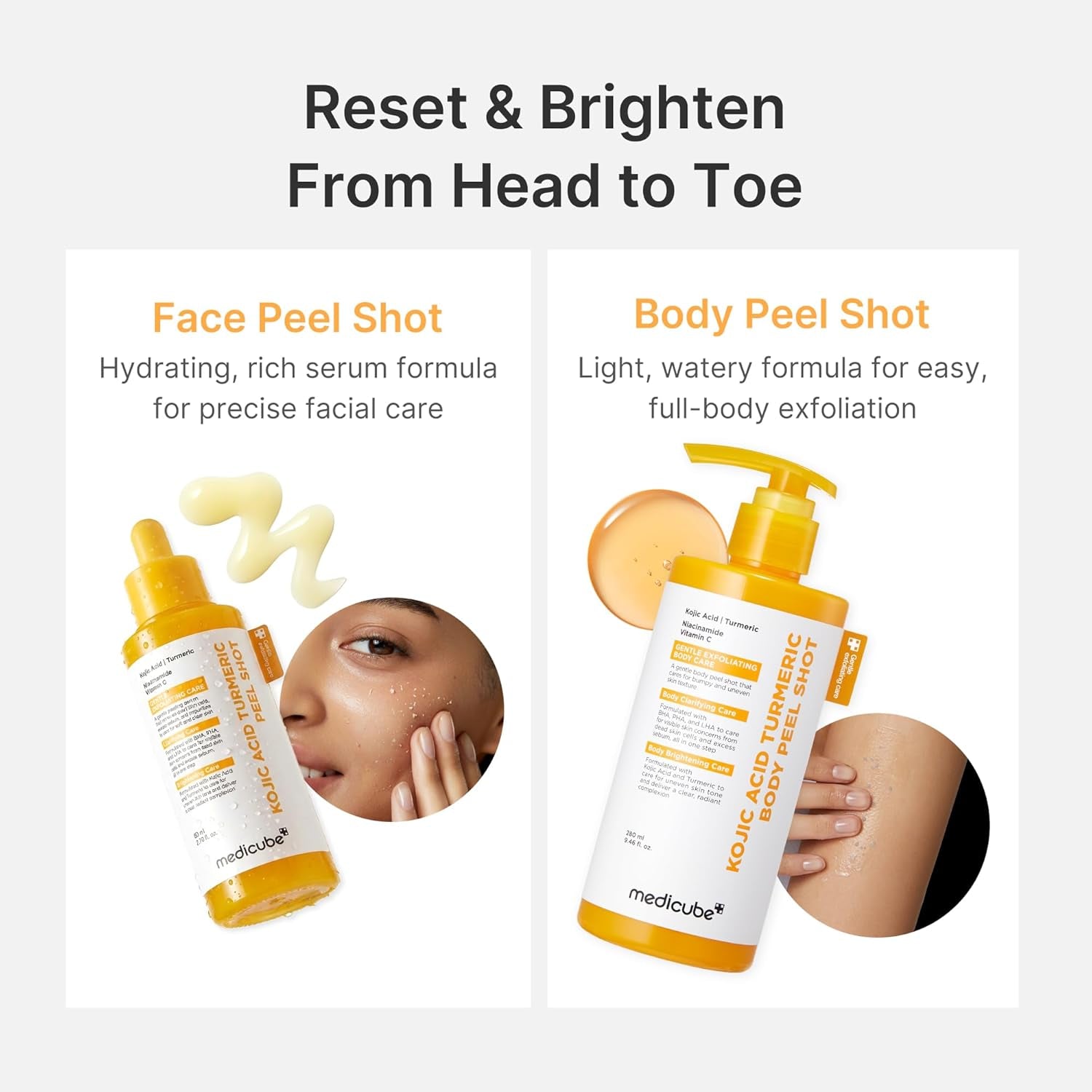 Body Peel Shot with Kojic Acid and Turmeric | Gentle Body Brightening & Exfoliating Serum with BHA, LHA & PHA for Dead Skin Cells, Uneven Looking Skin & Excess Sebum | 9.46 Fl.Oz