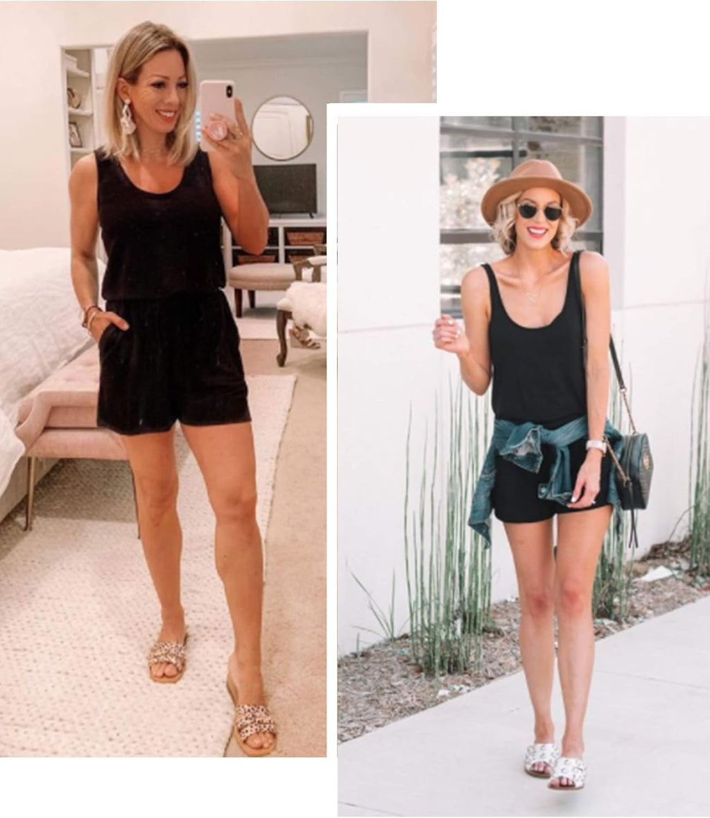 Rompers for Women Summer Sleeveless Scoop Neck Tank Top Casual Short Jumpsuit Rompers with Pockets