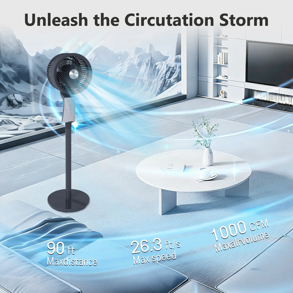 TMWINGS Pedestal Fan for Bedroom, 90Ft High Velocity Pedestal Fan for Large Rooms & Garages, 32 Speeds 3 Modes, Oscillating with Remote, 12H Timer – for Bedroom Living Office