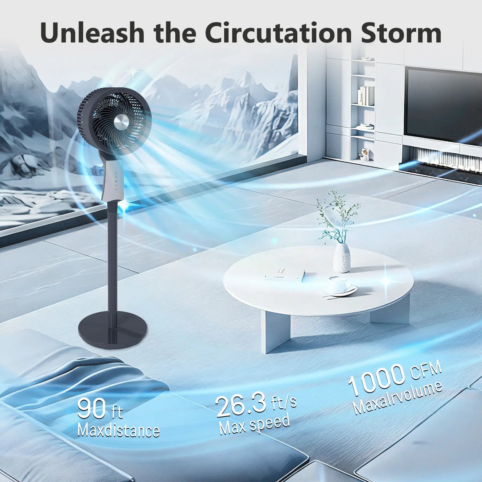 TMWINGS Pedestal Fan for Bedroom, 90Ft High Velocity Pedestal Fan for Large Rooms & Garages, 32 Speeds 3 Modes, Oscillating with Remote, 12H Timer – for Bedroom Living Office