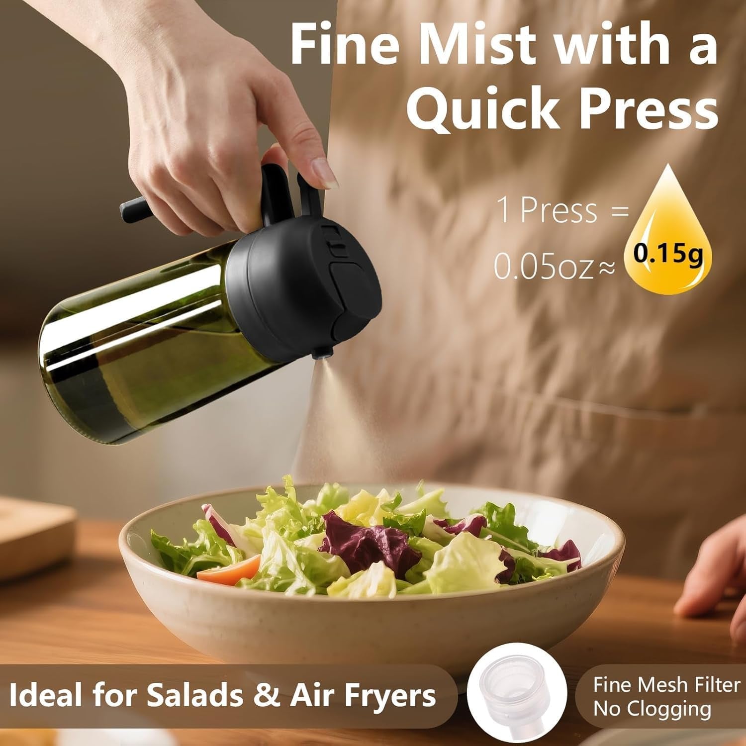 - Olive Oil Sprayer for Cooking, 16Oz/470Ml Glass Light-Proof Oil Pourer for Kitchen with Stickers for Air Fryer, Cooking, Salad, and BBQ with Stickers