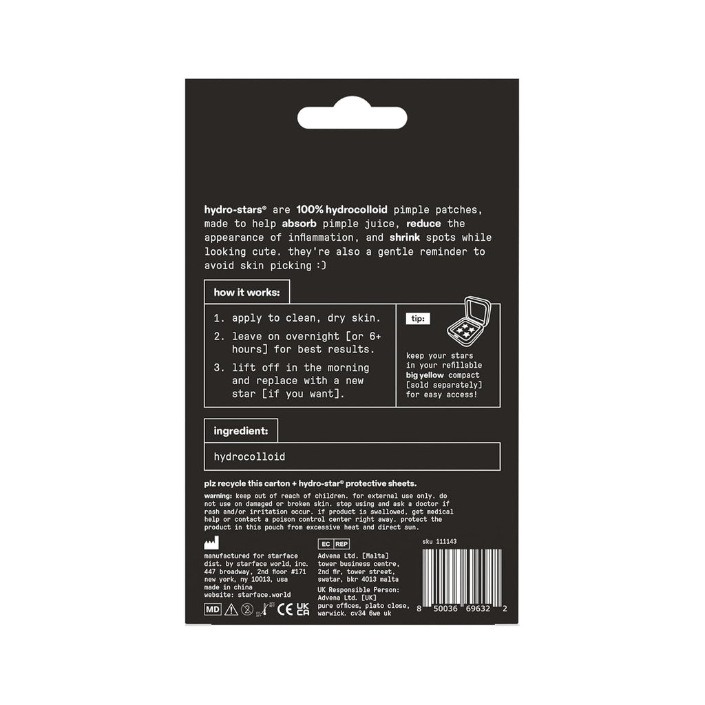 Starface Hydro-Star Black Pimple Patches BIG PACK, Hydrocolloid, Clinically Proven Spot Shrinking in 6 Hours, Absorb Fluid, Reduce Redness, Vegan, Cruelty-Free Skincare (96 Count)