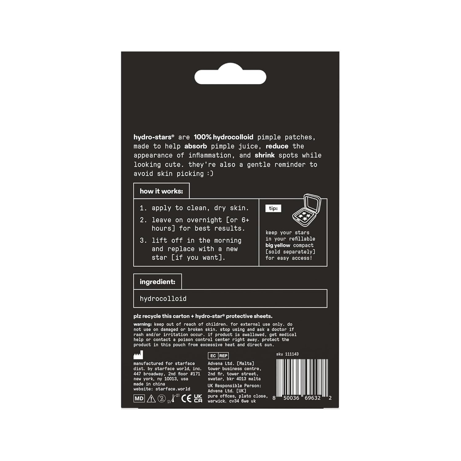 Starface Hydro-Star Black Pimple Patches BIG PACK, Hydrocolloid, Clinically Proven Spot Shrinking in 6 Hours, Absorb Fluid, Reduce Redness, Vegan, Cruelty-Free Skincare (96 Count)