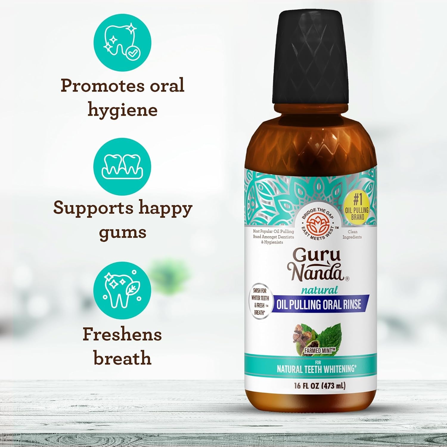 Cocomint Oil Pulling Mouthwash for Complete Oral Hygiene, 7 Essential Oils & Vitamins for Happy Teeth & Gums & Fresh Breath, Alcohol-Free, 16 Oz