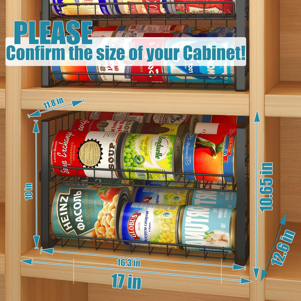 2-Tier Stackable Can Rack Organizer for Pantry, Adjustable Can Dispenser Holds up to 60 Cans, Can Storage Holder for Various Ounces of Canned Food Soda Drinks, Black, 2 Pack