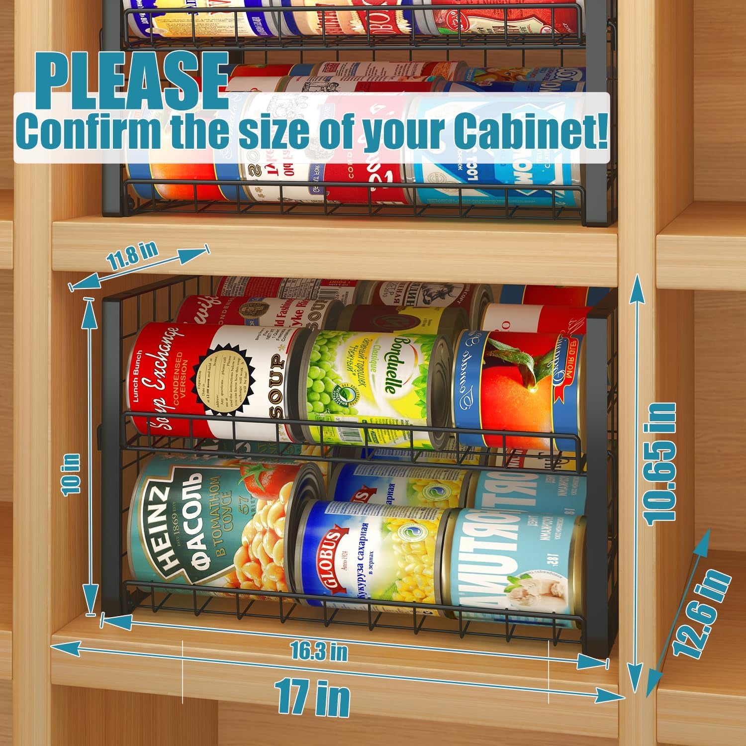 2-Tier Stackable Can Rack Organizer for Pantry, Adjustable Can Dispenser Holds up to 60 Cans, Can Storage Holder for Various Ounces of Canned Food Soda Drinks, Black, 2 Pack