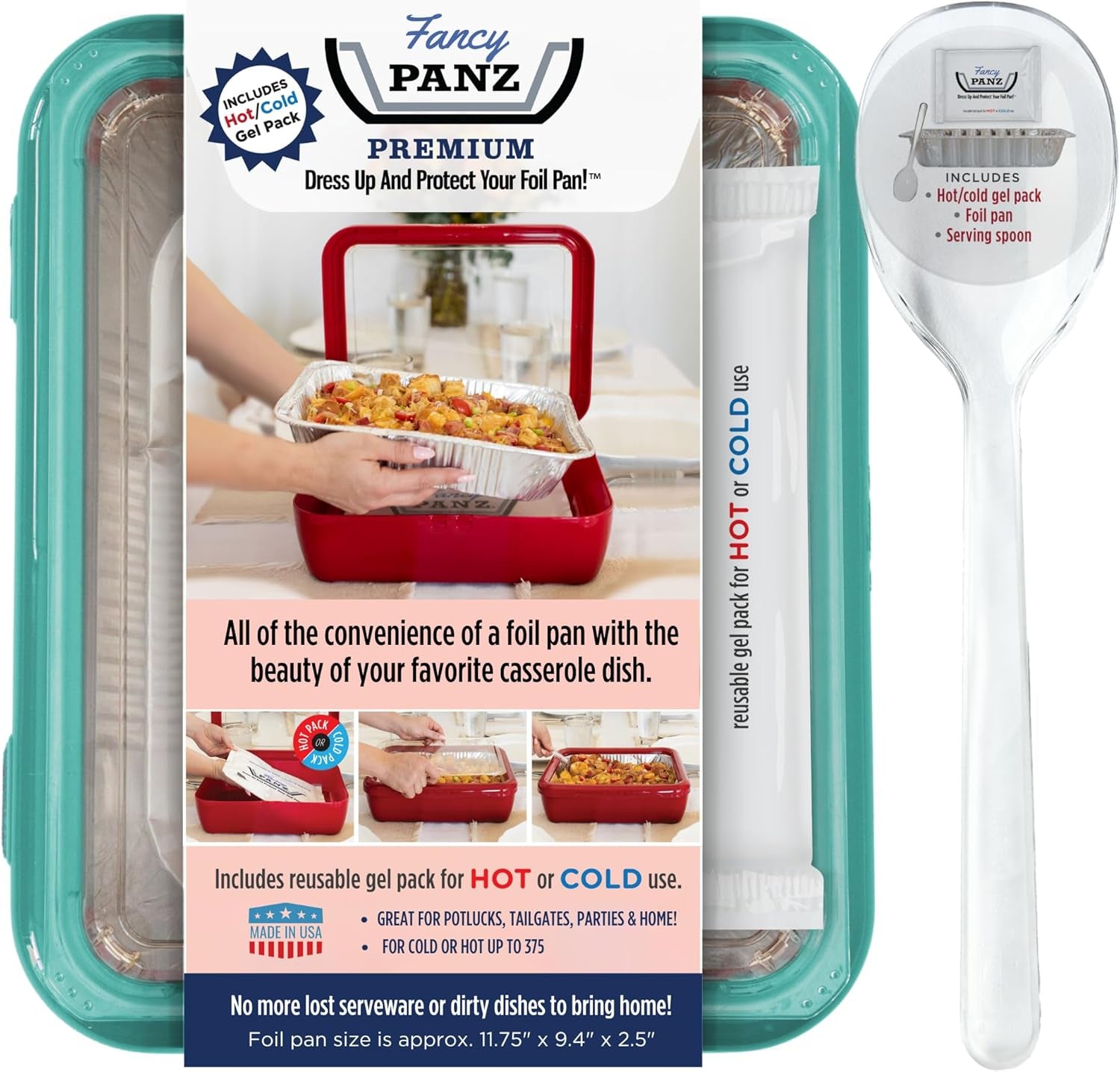 - Aqua Premium Aluminum Foil Pan Carrier with Lid & Hot/Cold Pack - BPA Free, Made in the USA Elevated Food Serving Tray - Portable Casserole Carrier with Lid - Hosting Essentials