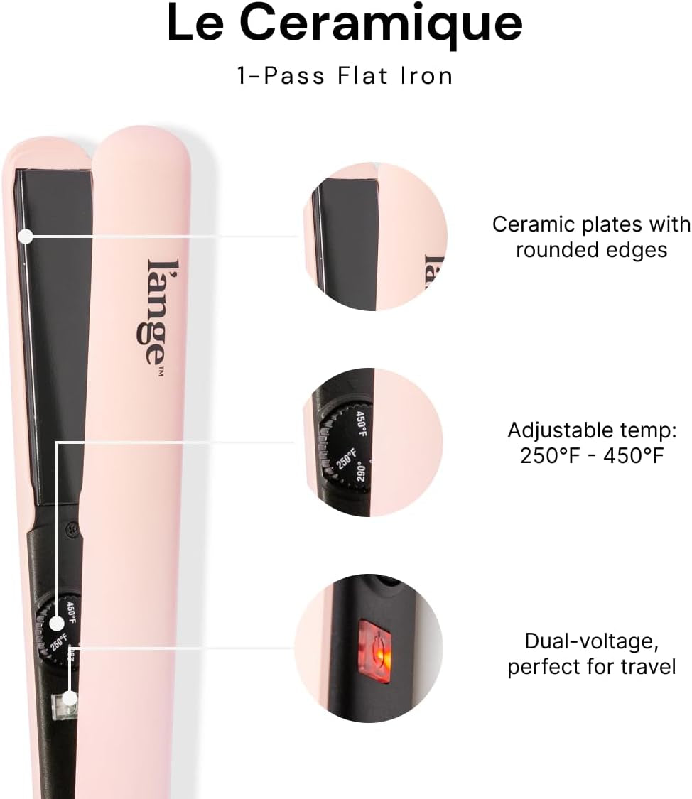 Le Ceramique 1-Pass Flat Iron Hair Straightener | Fast Heating Ceramic Flat Iron | Best Hot Tools Professional Hair Straightener to Lock in Moisture & Shine | (Blush)