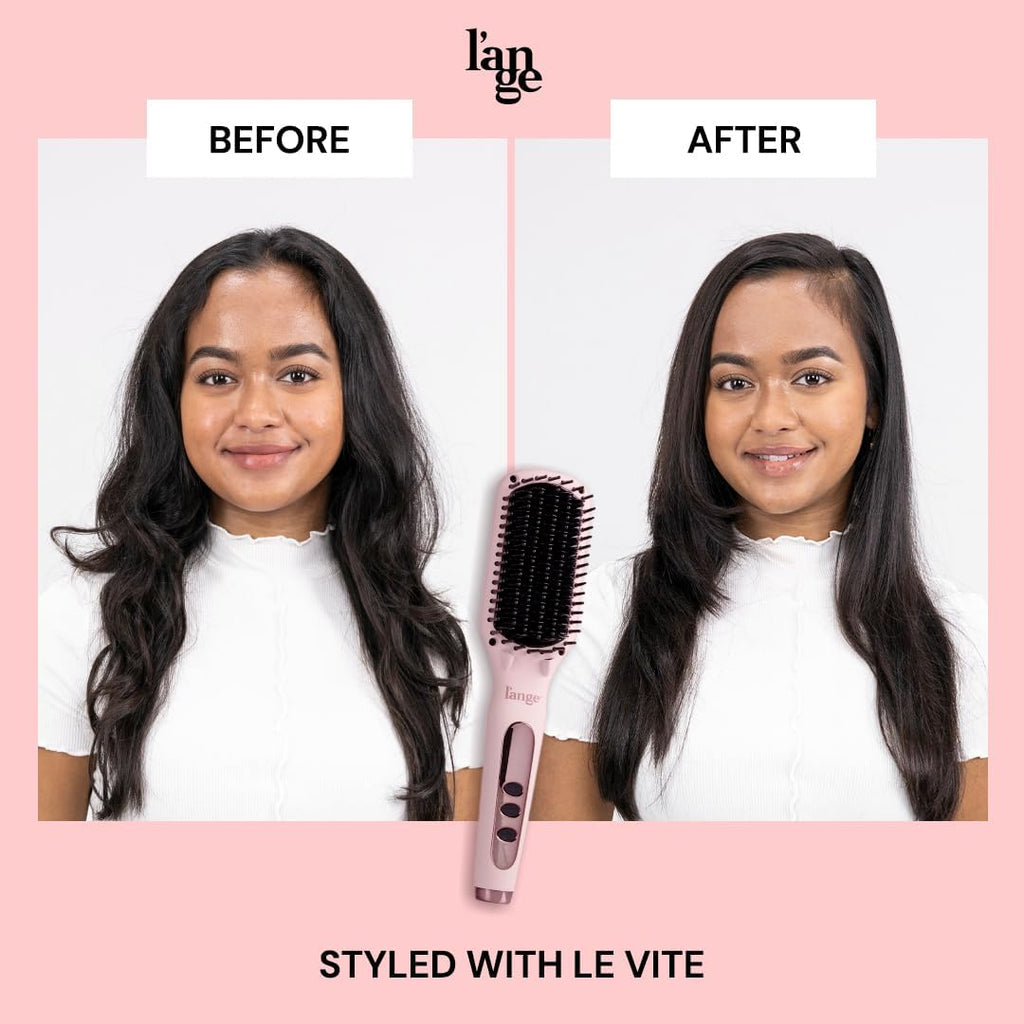 Le Vite Straightening Brush | Heated Hair Tool for Smoother, Frizz-Controlled Look | Dual-Voltage Hot Brush Straightener for Effortless Styling & Shine | Ceramic Standard Size (Blush)