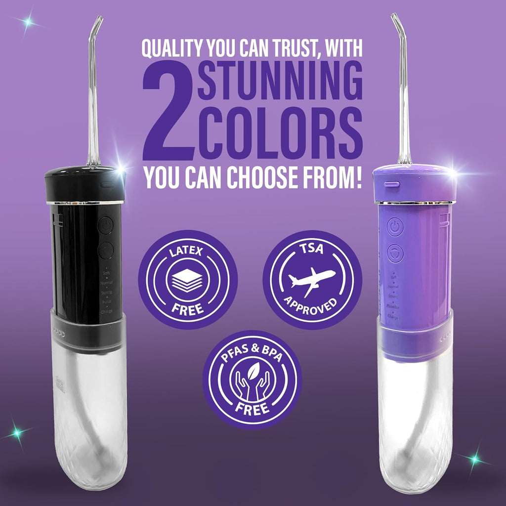 Compact Water Dental Flosser, Portable Travel Size Oral Irrigator Flosser with Collapsible 180 Ml Tank, Smart Timer, 4 Flossing Modes, Tsa-Friendly - Black