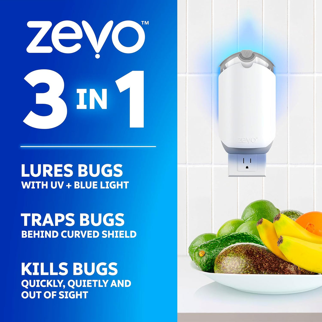 Flying Insect Trap & 3 Refill Cartridges - Plug in Fly Trap & Indoor Bug Catcher for Gnats, House & Fruit Flies - Blue & UV Light Technology, Mess-Free Alternative to Bug Zapper