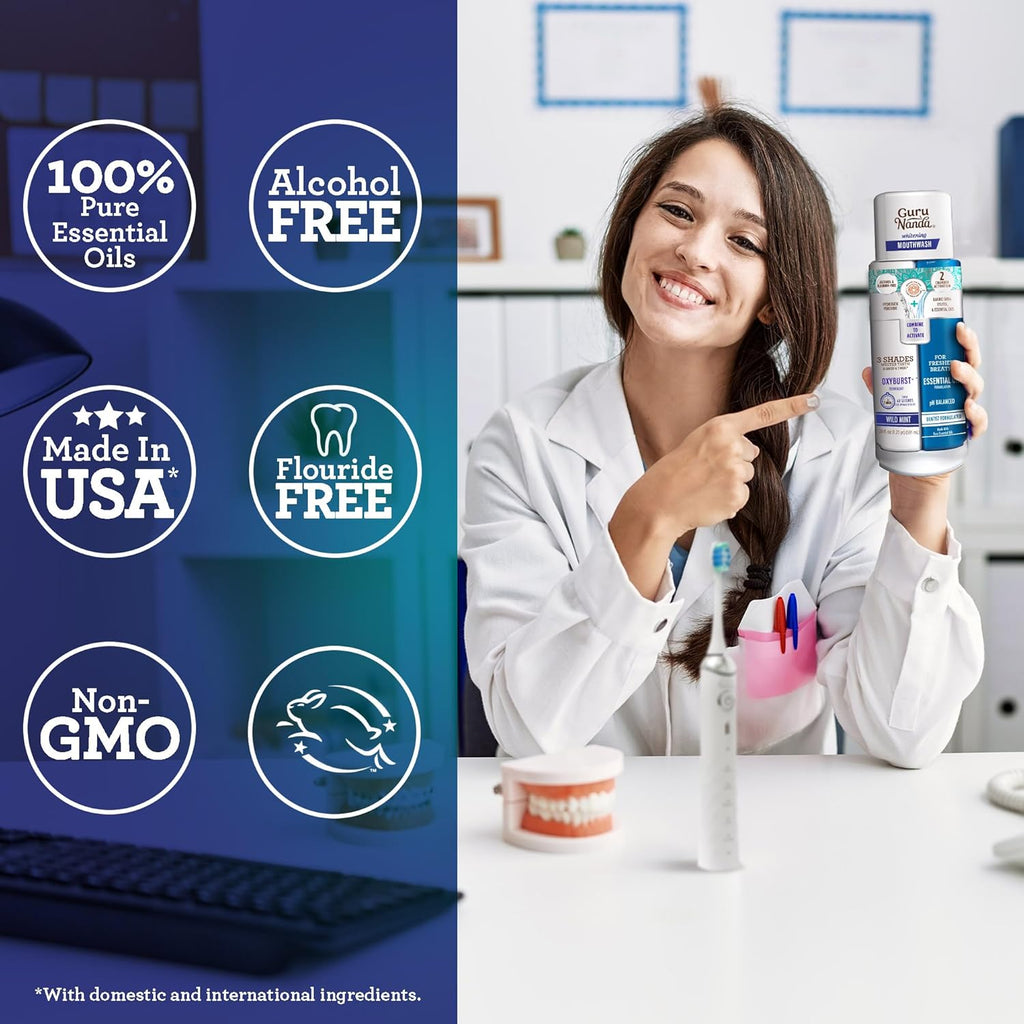 Teeth Whitening Dual Barrel Oxyburst Mouthwash - Alcohol & Fluoride Free, Hydrogen Peroxide to Promote Whiter Teeth - Wild Mint - 20 Fl Oz