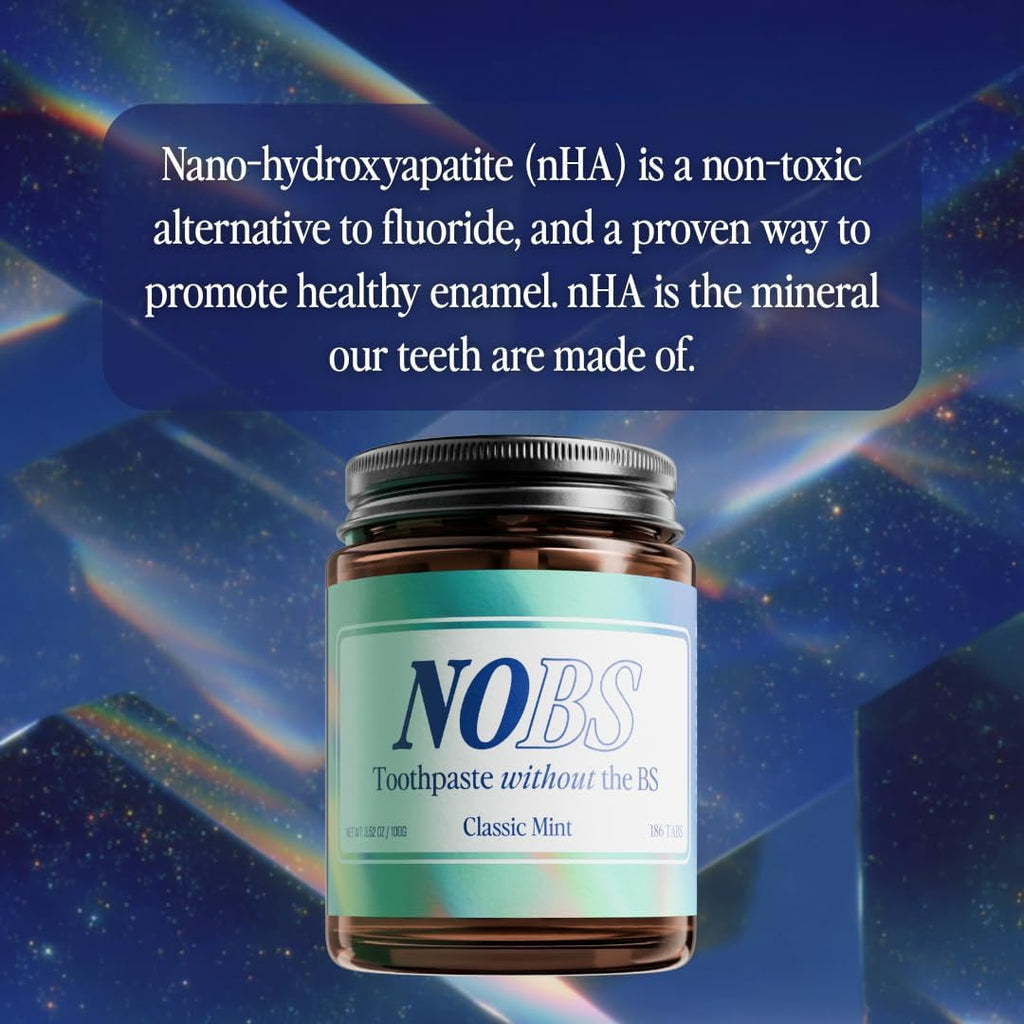 (No Bad Stuff) Toothpaste Tablets - Nano Hydroxyapatite, Fluoride & Plastic Free, Eco & Travel Friendly - Remineralize with NHA (3 Month)