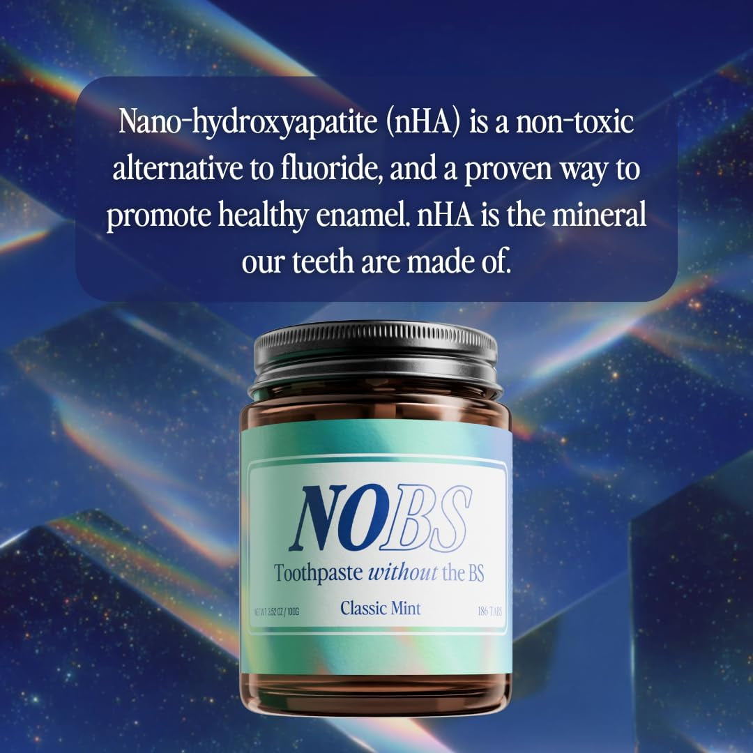 (No Bad Stuff) Toothpaste Tablets - Nano Hydroxyapatite, Fluoride & Plastic Free, Eco & Travel Friendly - Remineralize with NHA (3 Month)