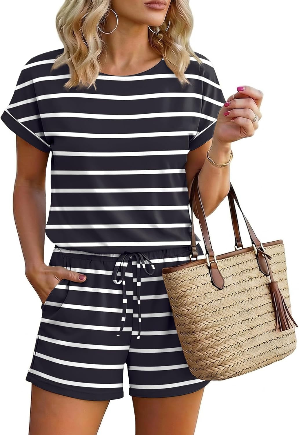 Womens Romper 2026 Summer Casual Short Jumpsuits Beach Vacation Clothes with Pockets