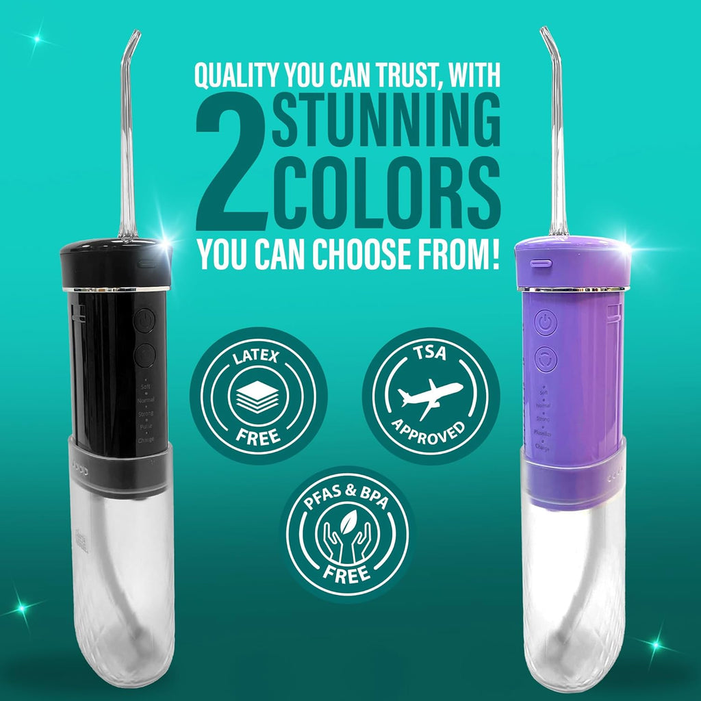 Compact Water Dental Flosser, Portable Travel Size Oral Irrigator Flosser with Collapsible 180 Ml Tank, Smart Timer, 4 Flossing Modes, Tsa-Friendly - Lavender