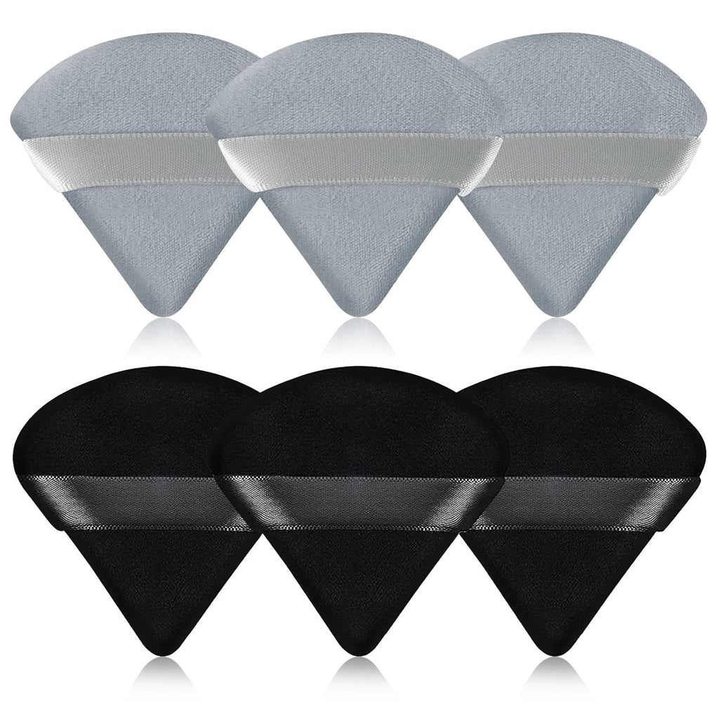 6 Pcs Powder Puff Face Soft Triangle Makeup Puff Velour Makeup Sponge Beauty Blender for Loose Powder (Black)