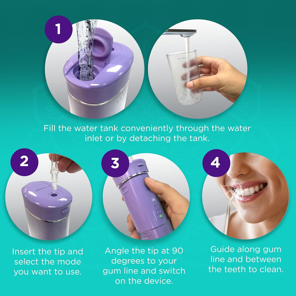 Compact Water Dental Flosser, Portable Travel Size Oral Irrigator Flosser with Collapsible 180 Ml Tank, Smart Timer, 4 Flossing Modes, Tsa-Friendly - Lavender