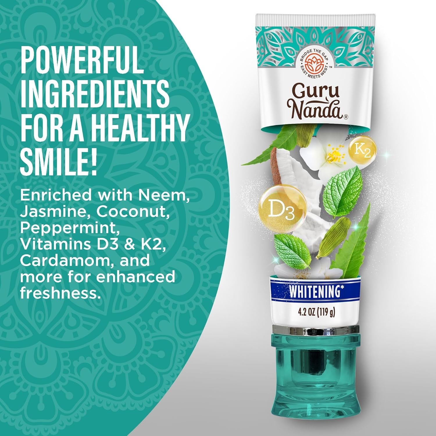 Hydroxyapatite Toothpaste for Whitening with Neem & Xylitol, SLS & Fluoride Free Formula with Tongue Scraper & Squeezer - Freshens Breath, Fights Plaque - Natural Cocomint Jasmine, 4.2Oz