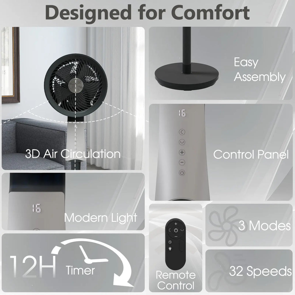 TMWINGS Pedestal Fan for Bedroom, 90Ft High Velocity Pedestal Fan for Large Rooms & Garages, 32 Speeds 3 Modes, Oscillating with Remote, 12H Timer – for Bedroom Living Office