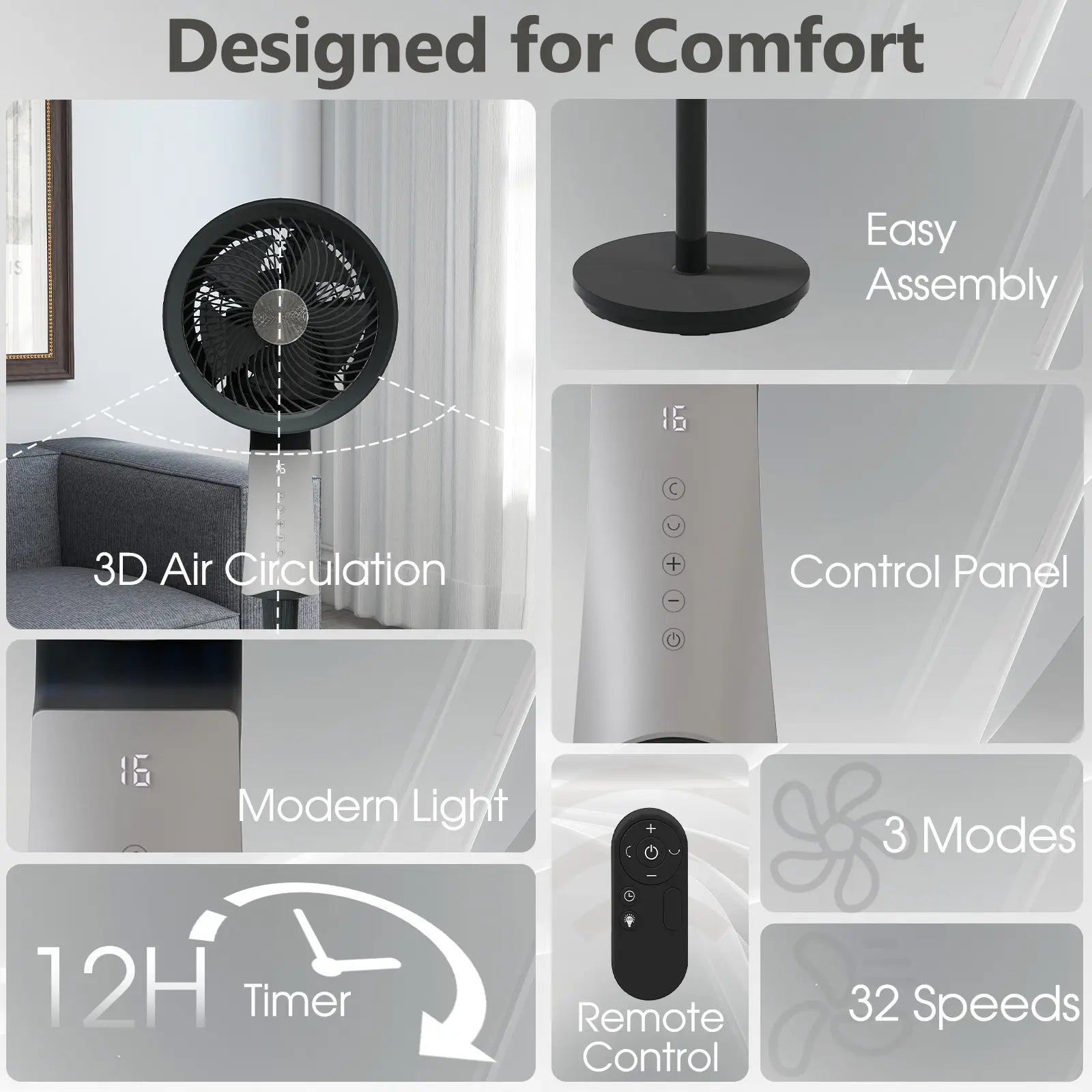 TMWINGS Pedestal Fan for Bedroom, 90Ft High Velocity Pedestal Fan for Large Rooms & Garages, 32 Speeds 3 Modes, Oscillating with Remote, 12H Timer – for Bedroom Living Office